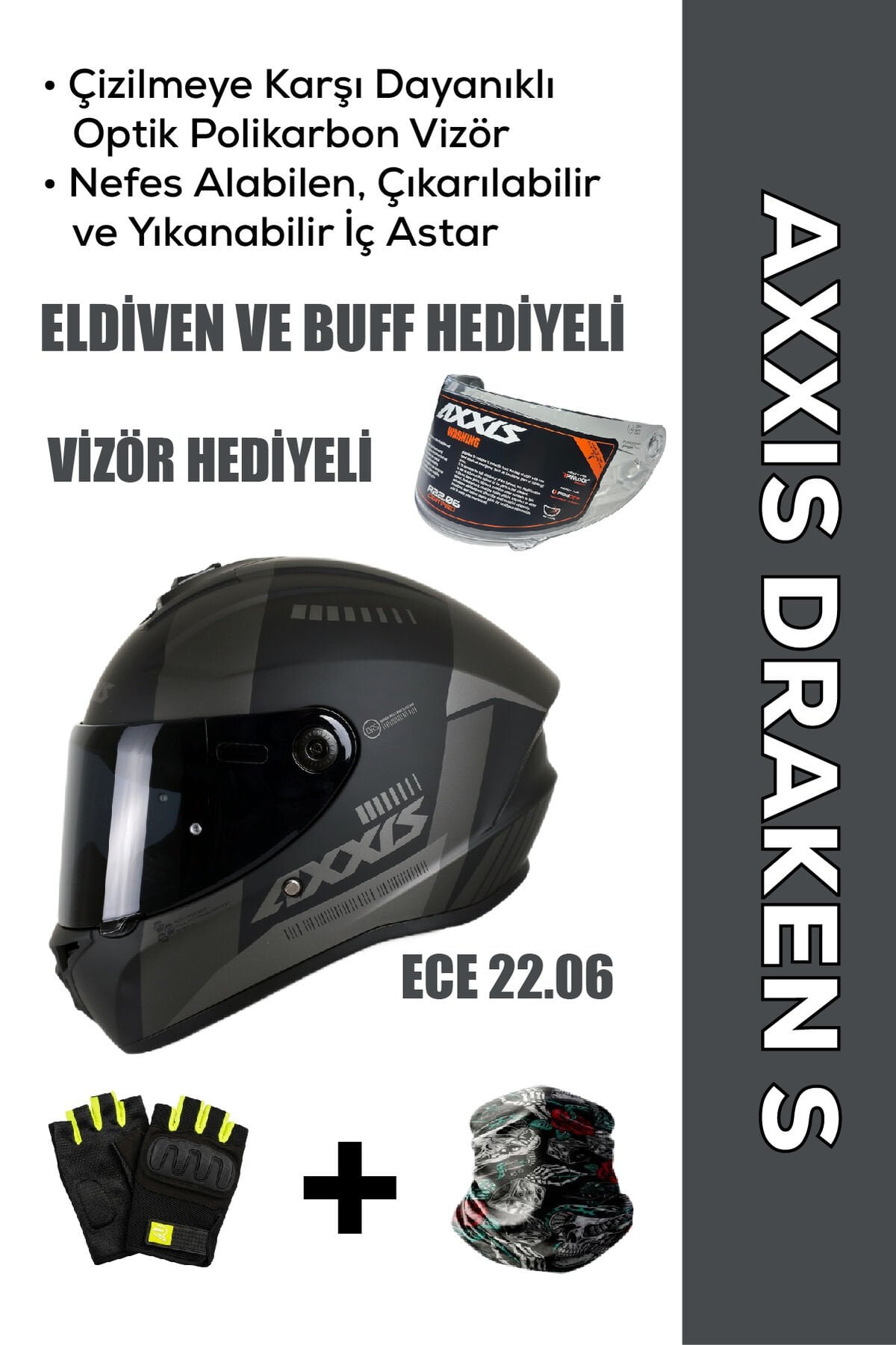 Draken S MP4 B1 / Mat Siyah Full Face Motosiklet Kaskı - İntercom Uyumlu, DOT VE ECE 22.06