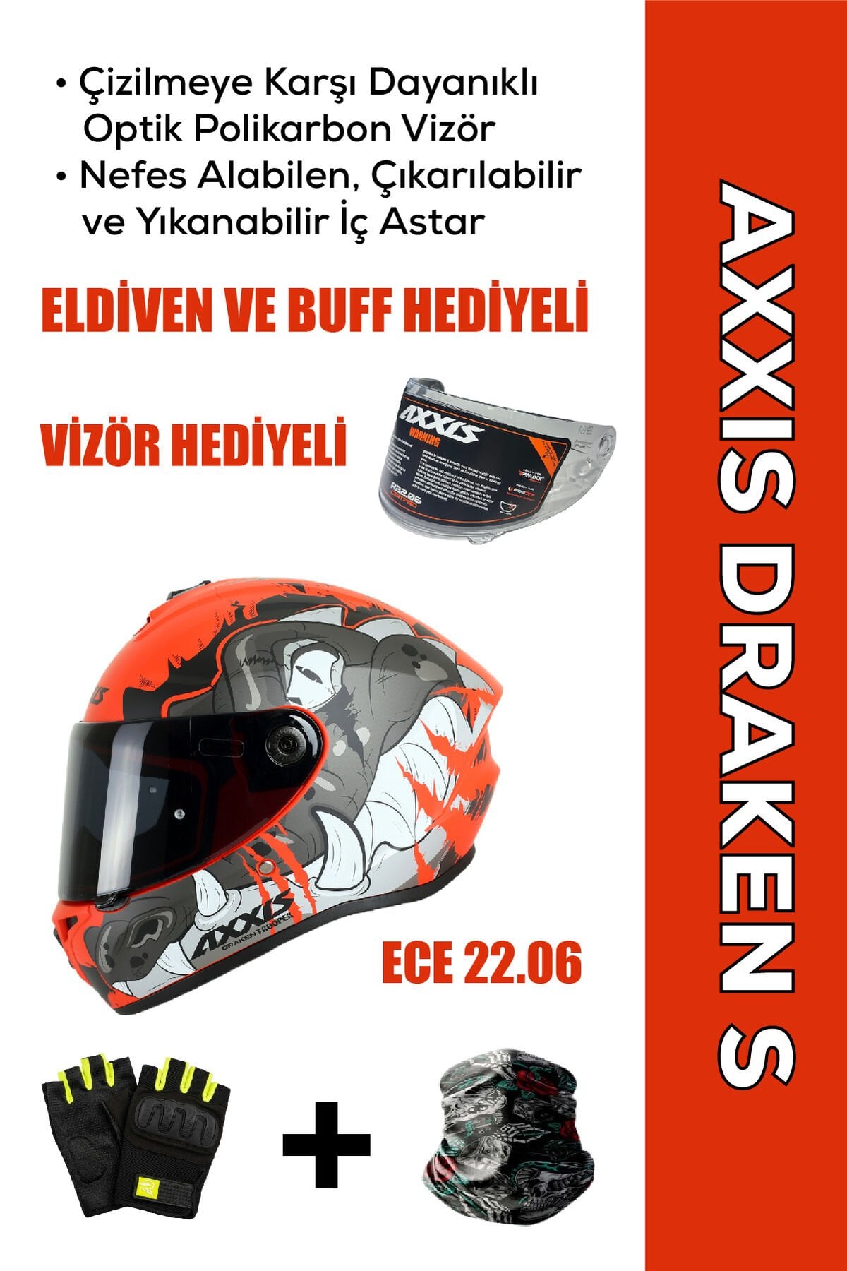 Draken S Trooper E5 / Mat Kırmızı Full Face Motosiklet Kaskı - İntercom Uyumlu, DOT VE ECE 22.06