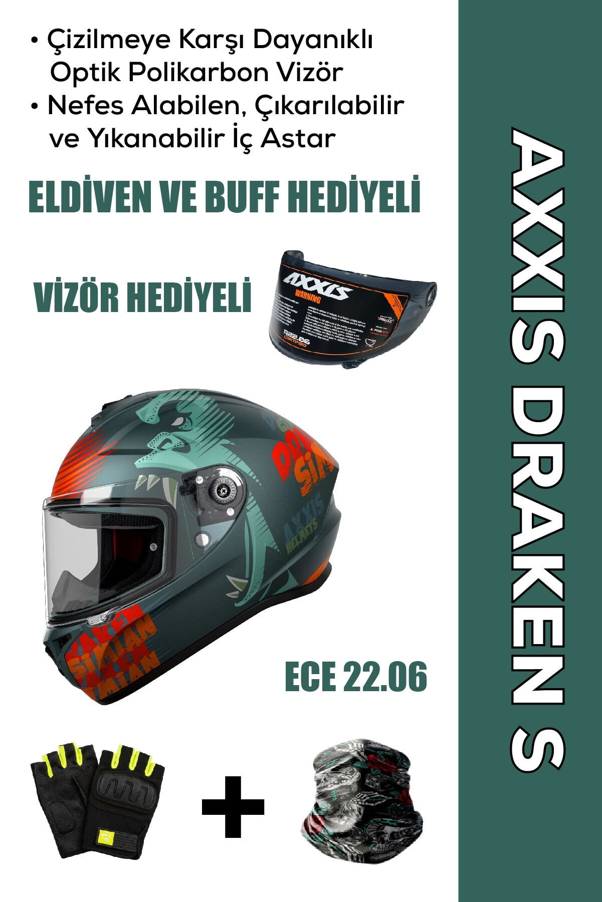 Draken S Simian B4 / Mat Mavi Turuncu Full Face Motosiklet Kaskı - İntercom Uyumlu, DOT VE ECE 22.06