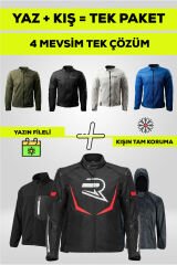 4 Mevsim Tek Paket Motosiklet Montu – Yazlık Fileli + Kışlık Mont + Yağmurluk + Polar