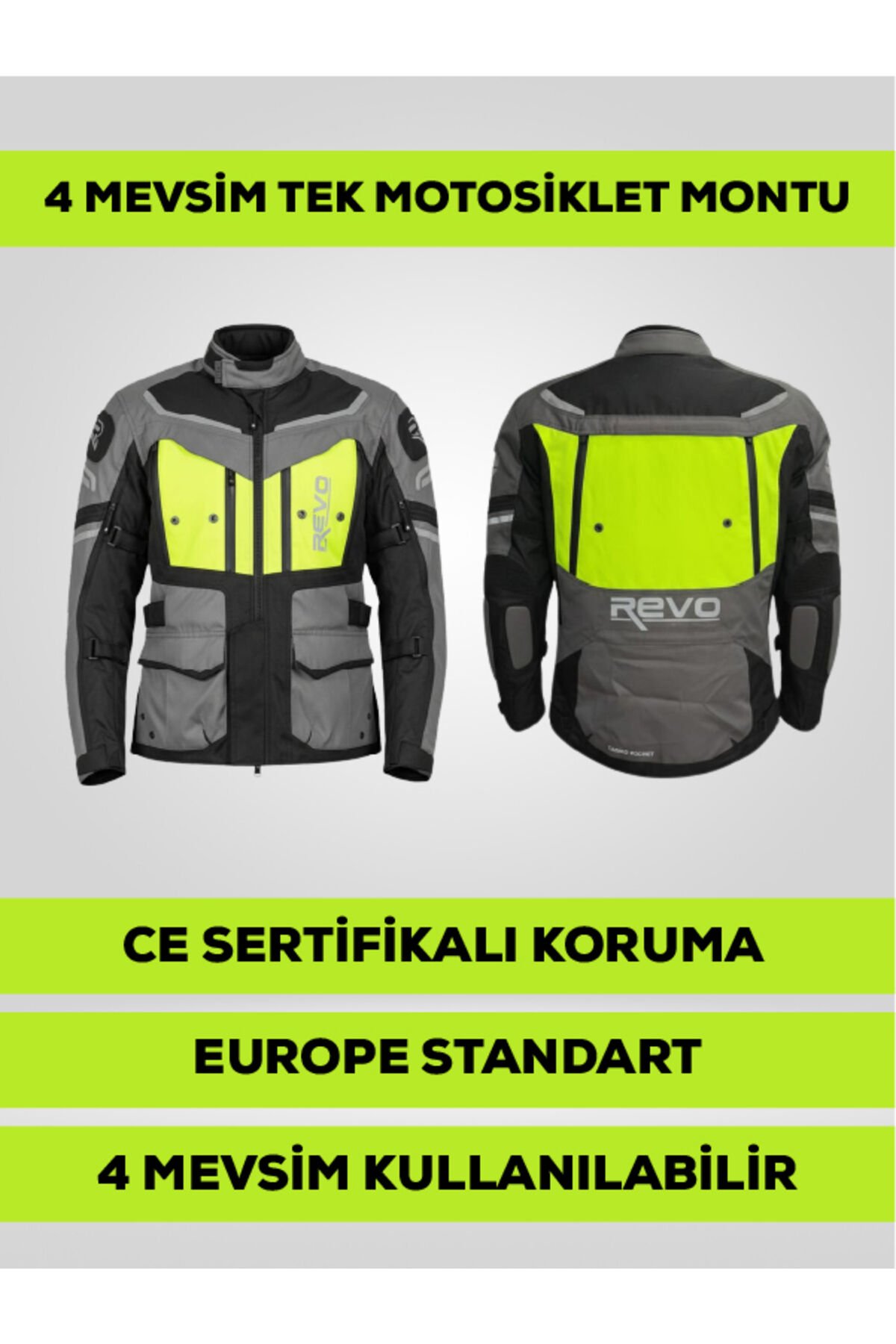 STORK Neon Sarı 4 Mevsim Unisex Motosiklet Montu CE Korumalı Reflektörlü
