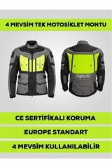 STORK Neon Sarı 4 Mevsim Unisex Motosiklet Montu CE Korumalı Reflektörlü