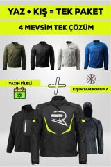 4 Mevsim Tek Paket Motosiklet Montu – Yazlık Fileli + Kışlık Mont + Yağmurluk + Polar