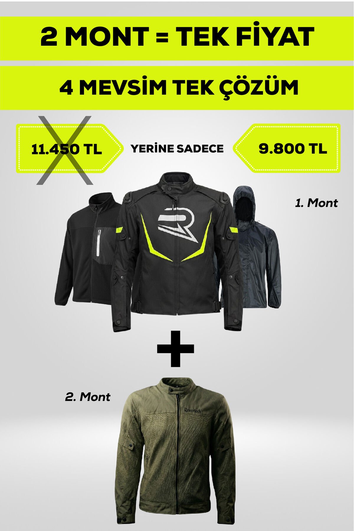 4 Mevsim Tek Paket Motosiklet Montu – Yazlık Fileli + Kışlık Mont + Yağmurluk + Polar