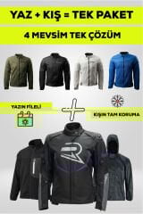 4 Mevsim Tek Paket Motosiklet Montu – Yazlık Fileli + Kışlık Mont + Yağmurluk + Polar