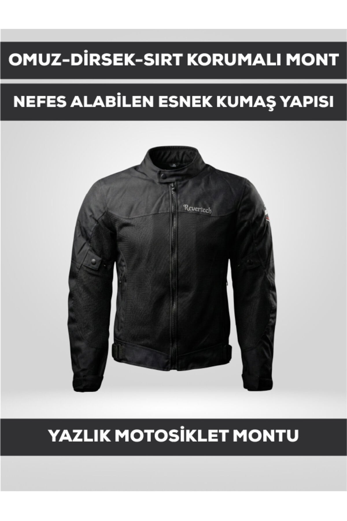 Siyah Yazlık Fileli Motosiklet Montu CE Korumalı Nefes Alan Hafif Mont