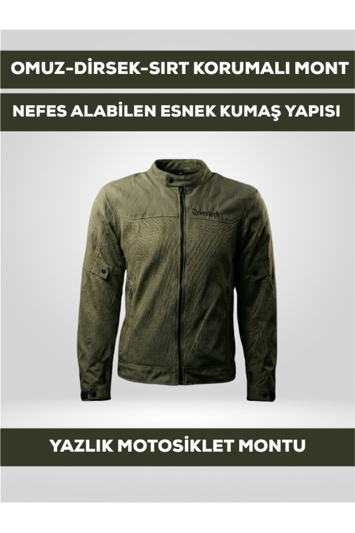 Haki Yeşil Yazlık Fileli Motosiklet Montu CE Korumalı Nefes Alan Hafif Mont