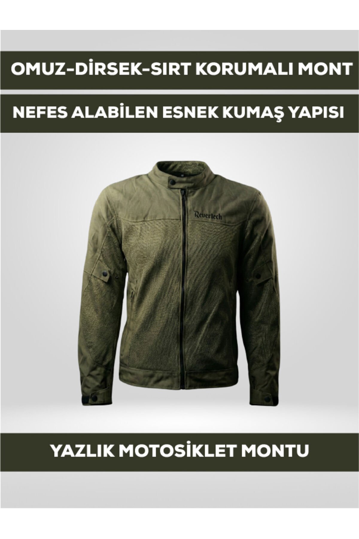 Haki Yeşil Yazlık Fileli Motosiklet Montu CE Korumalı Nefes Alan Hafif Mont