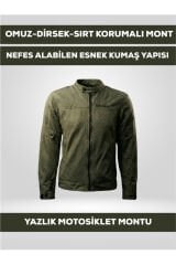 Haki Yeşil Yazlık Fileli Motosiklet Montu CE Korumalı Nefes Alan Hafif Mont
