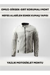 Beyaz Yazlık Fileli Motosiklet Montu CE Korumalı Nefes Alan Hafif Mont