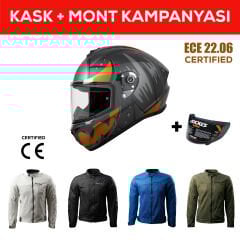 Draken S Pumpkin B4 / Fosfor Turuncu Full Face Motosiklet Kaskı - İntercom Uyumlu, DOT VE ECE 22.06