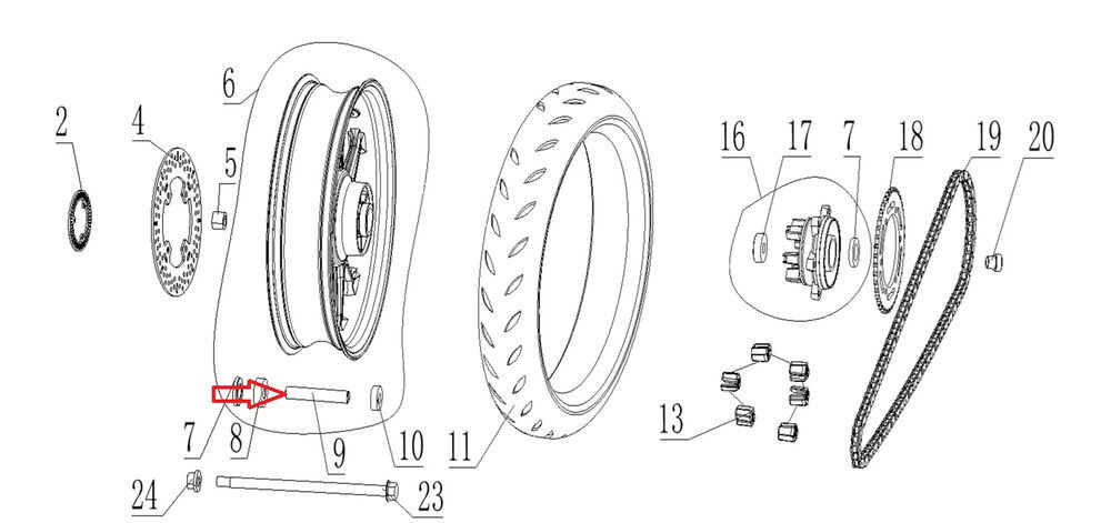 SPN 125 Arka Jant İç Kısa Mil