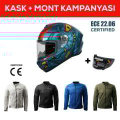 Draken S Dinatoon C7 / Mat Mavi Full Face Motosiklet Kaskı - İntercom Uyumlu, DOT VE ECE 22.06